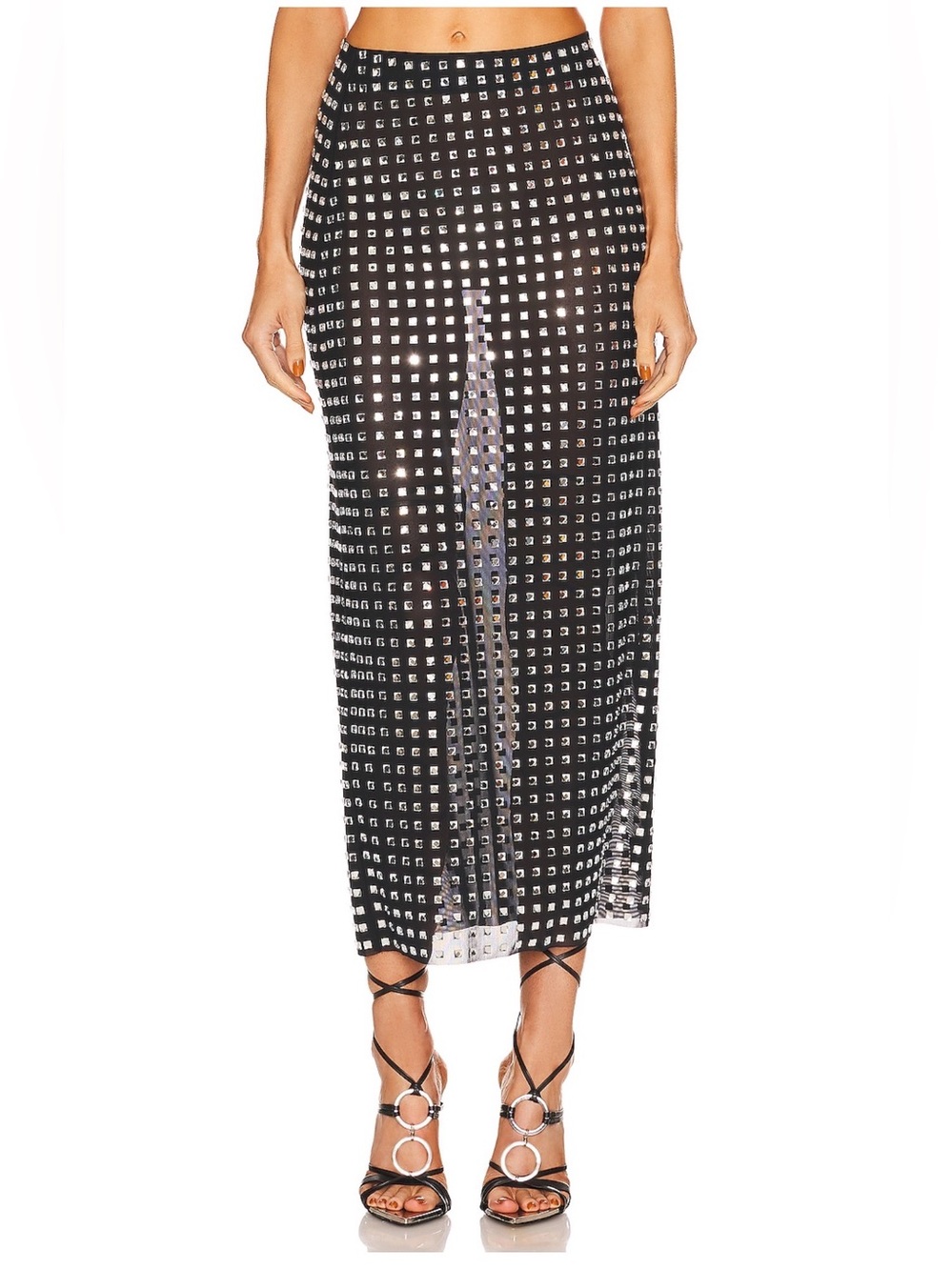 NBD Black Sequin Grid Midi Skirt